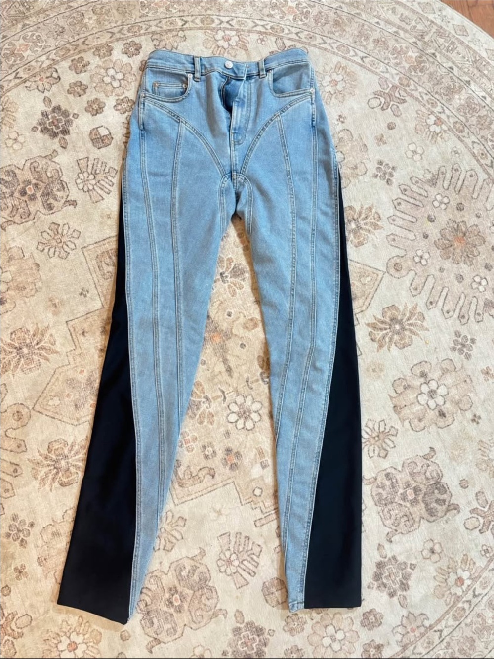 Mugler Light Blue Denim Jeans with Black Side Panels